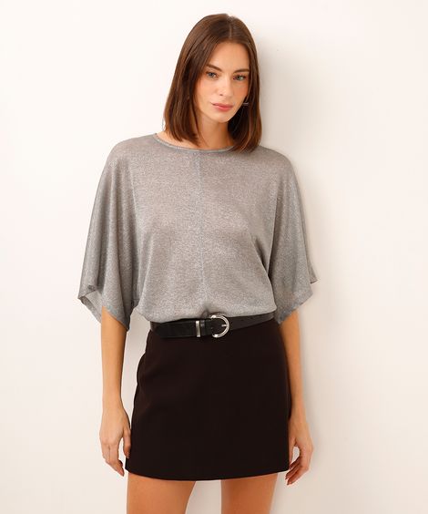 blusa de lurex manga curta prateada