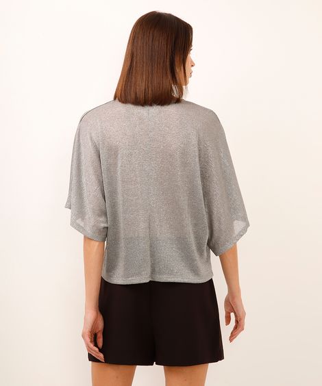 blusa de lurex manga curta prateada