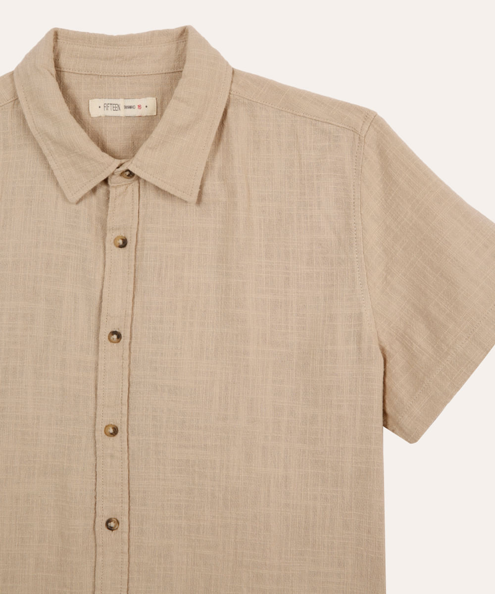 camisa de algodão juvenil texturizada bege