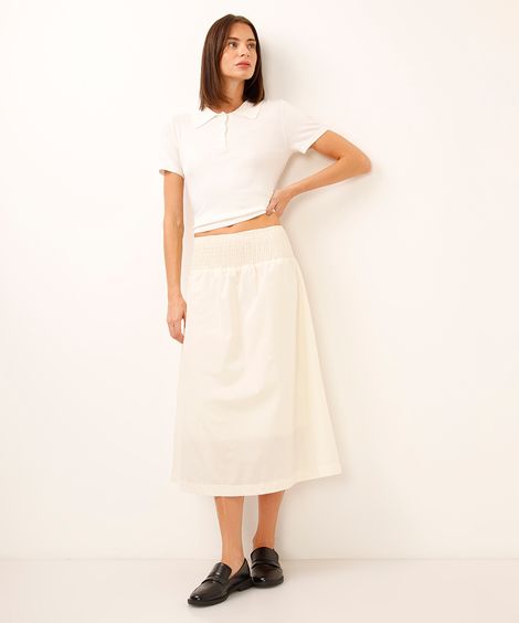 saia midi evasê com lastex off white