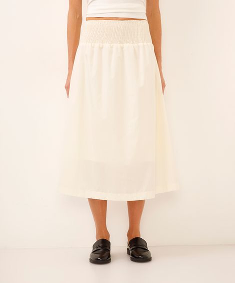saia midi evasê com lastex off white