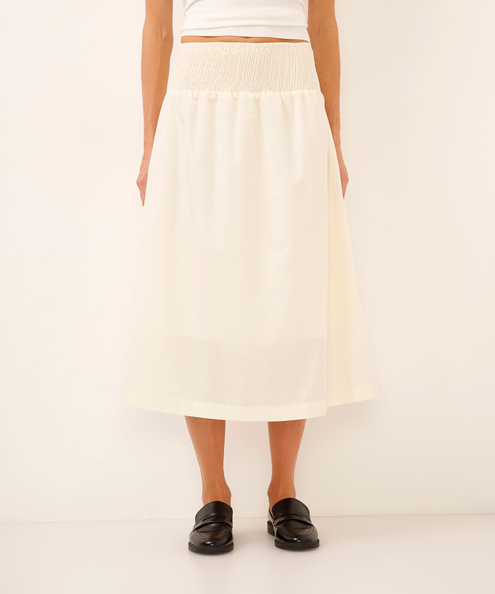 saia midi evasê com lastex off white