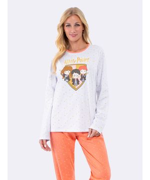 Pijama Manga Longa Harry Potter Veggi Branco