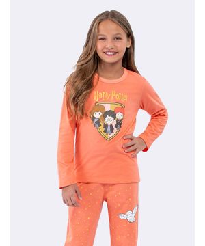 Pijama Manga Longa Infantil Harry Potter Veggi Laranja