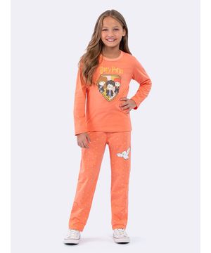 Pijama Manga Longa Infantil Harry Potter Veggi Laranja