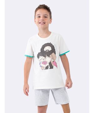 Pijama Manga Curta Masculino Infantil Aniversário Harry Potter - Com embalagem especial Veggi Bege