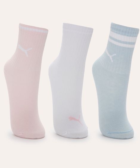 kit 3 meias cano longo infantil puma colorido