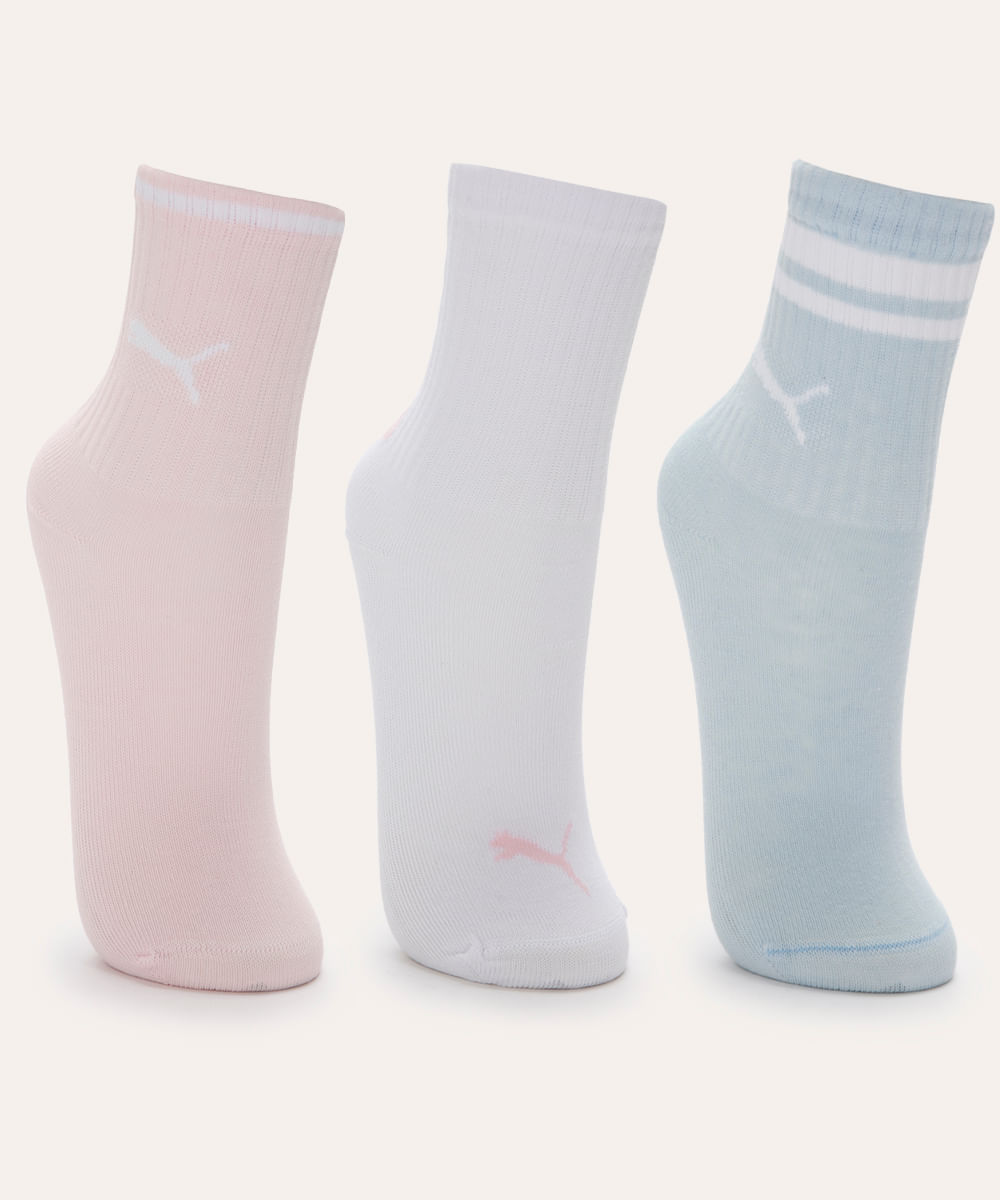 kit 3 meias cano longo infantil puma colorido