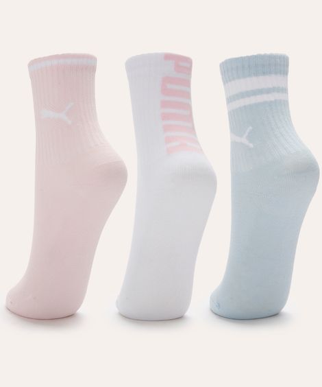 kit 3 meias cano longo infantil puma colorido