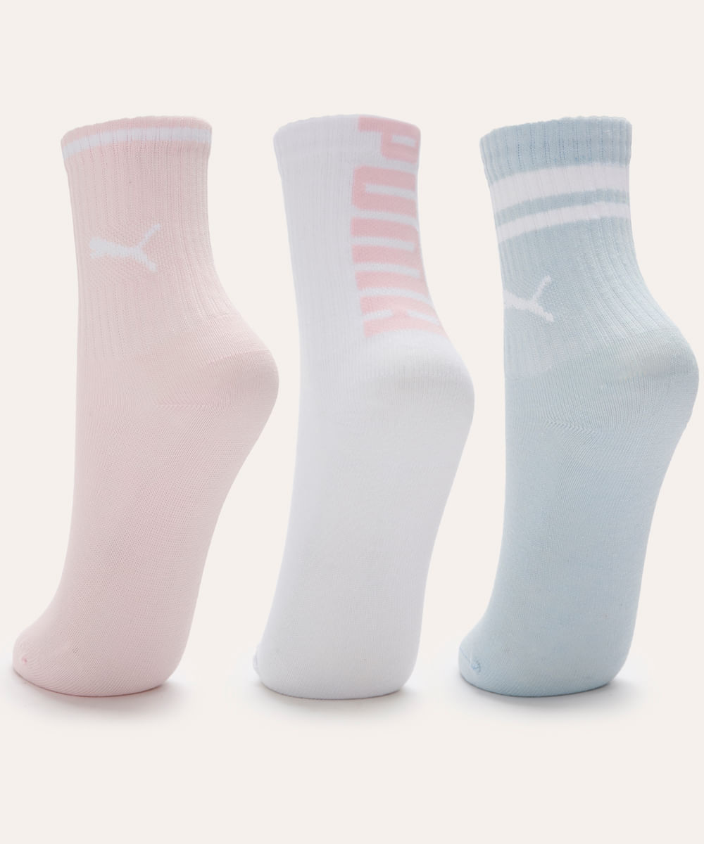 kit 3 meias cano longo infantil puma colorido