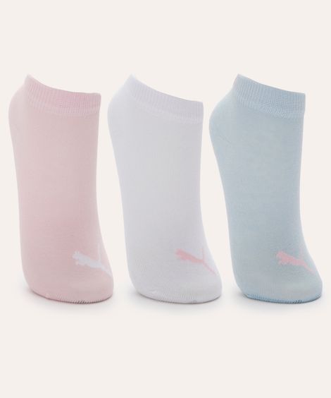 kit de 3 meias soquete infantil puma colorido