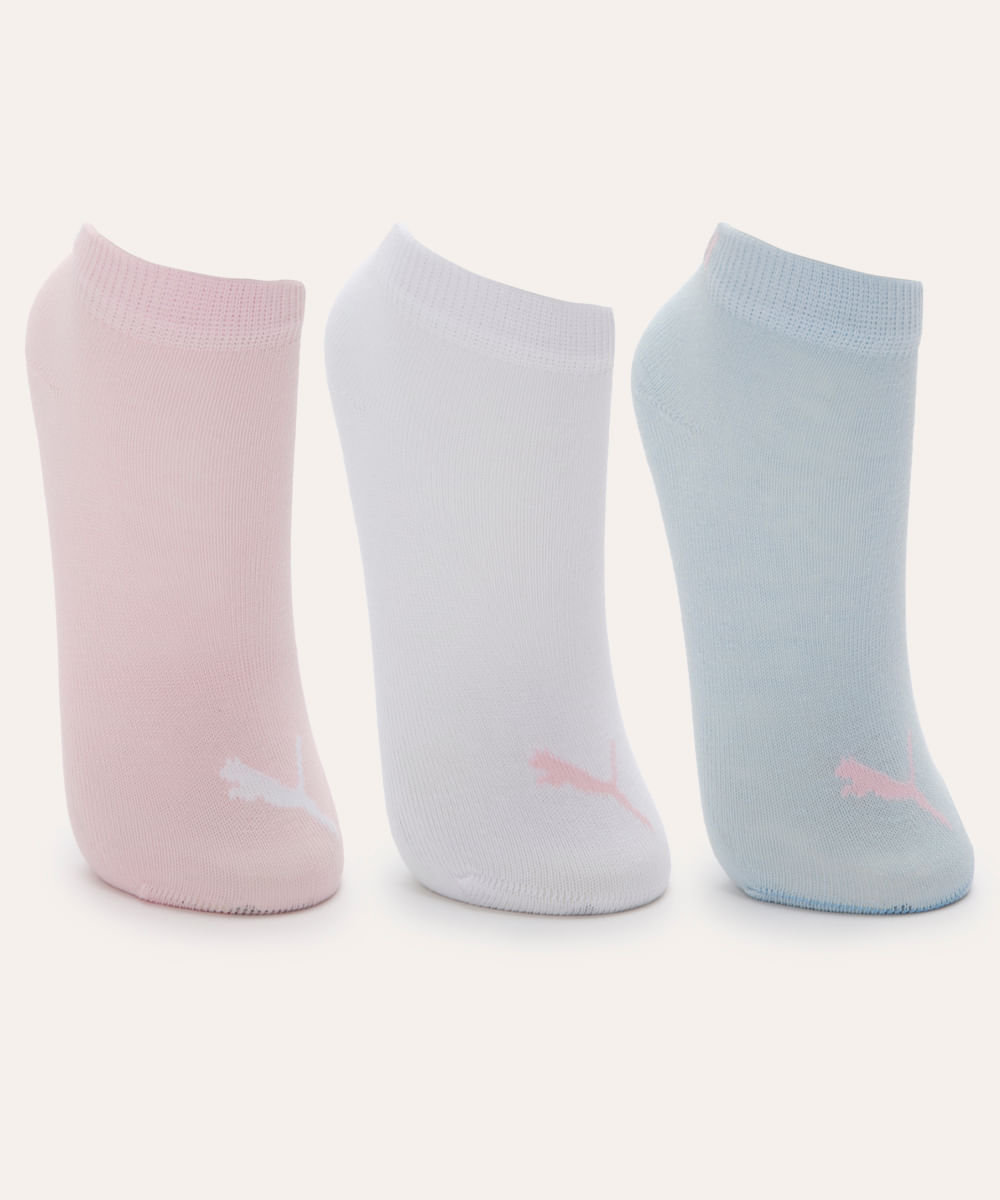 kit de 3 meias soquete infantil puma colorido