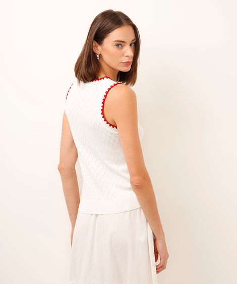 regata de tricot com bordado off white