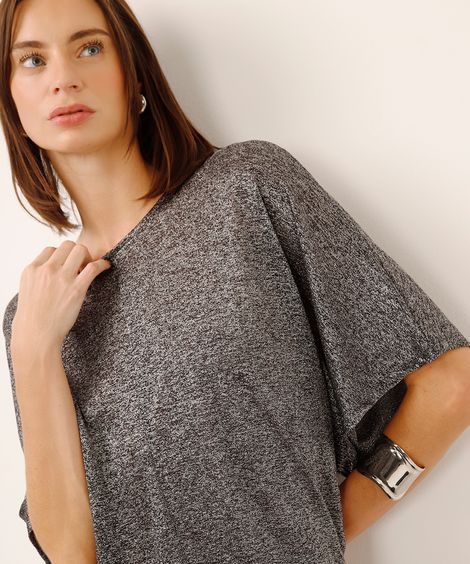 blusa de lurex manga curta preta