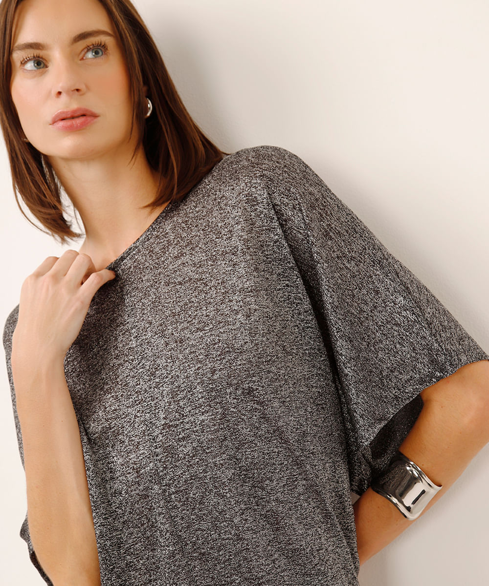 blusa de lurex manga curta preta