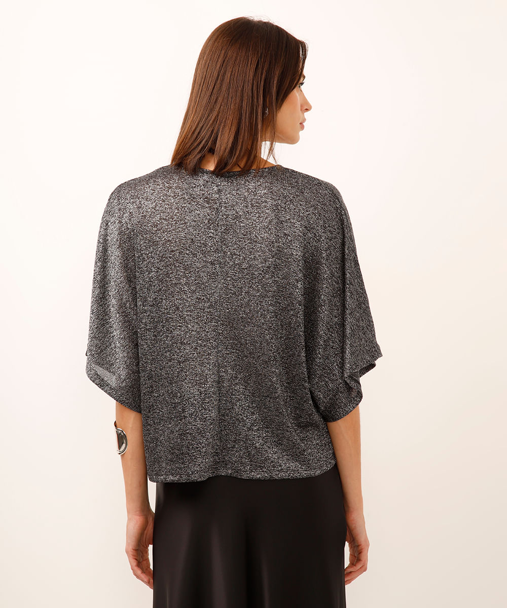 blusa de lurex manga curta preta