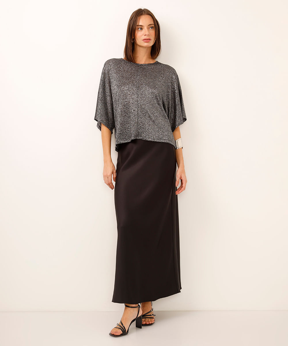 blusa de lurex manga curta preta