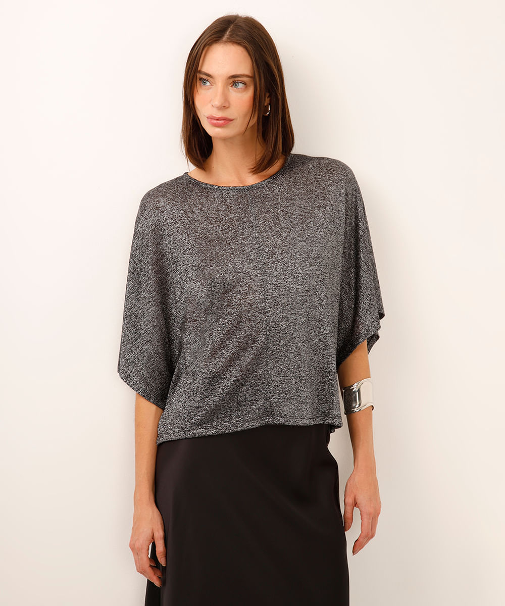 blusa de lurex manga curta preta