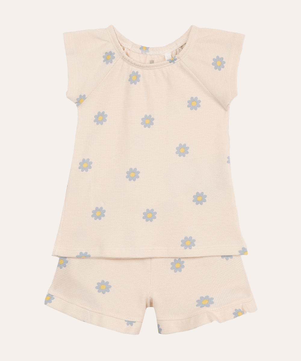 conjunto infantil texturizado margaridas bege