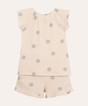 conjunto infantil texturizado margaridas bege