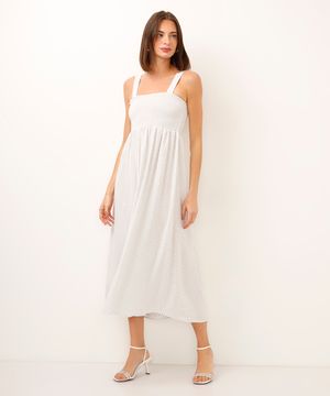 vestido midi com lastex listrado off white