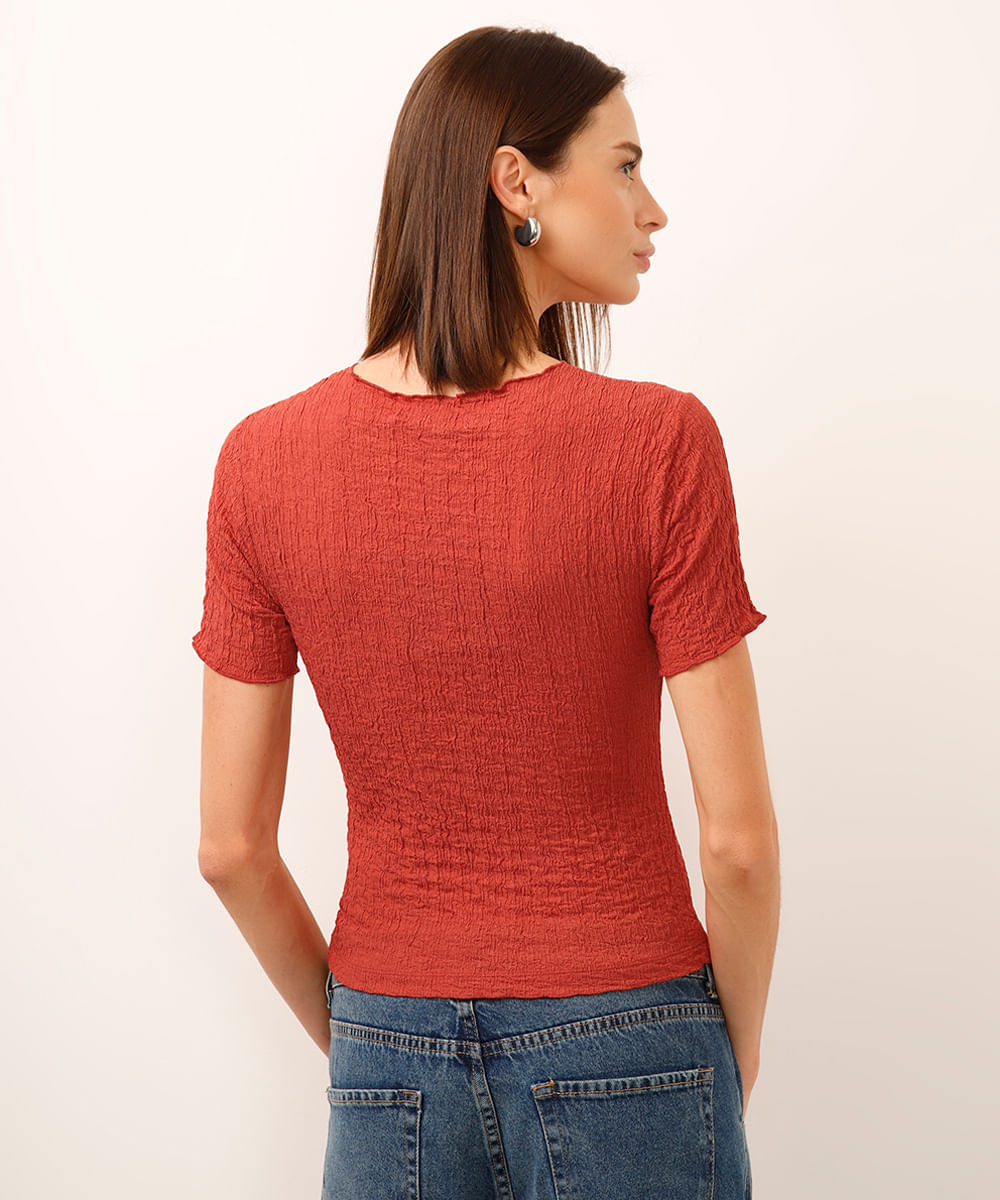 blusa manga curta texturizada - rosa médio