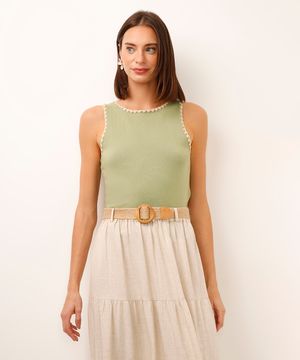 cropped de tricot com bordado verde