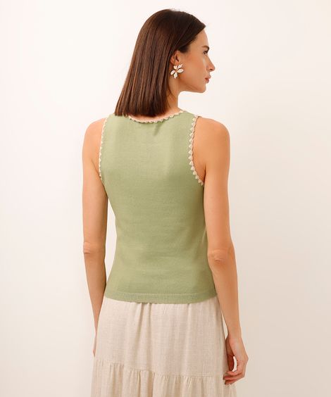 cropped de tricot com bordado verde