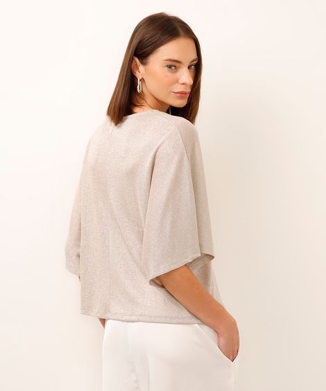 blusa de lurex manga curta bege
