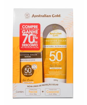 kit australian gold protetor corporal fps 50 200g e facial fps 50 50g