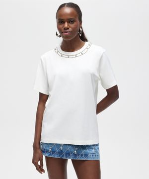 camiseta de algodão com strass patbo off white