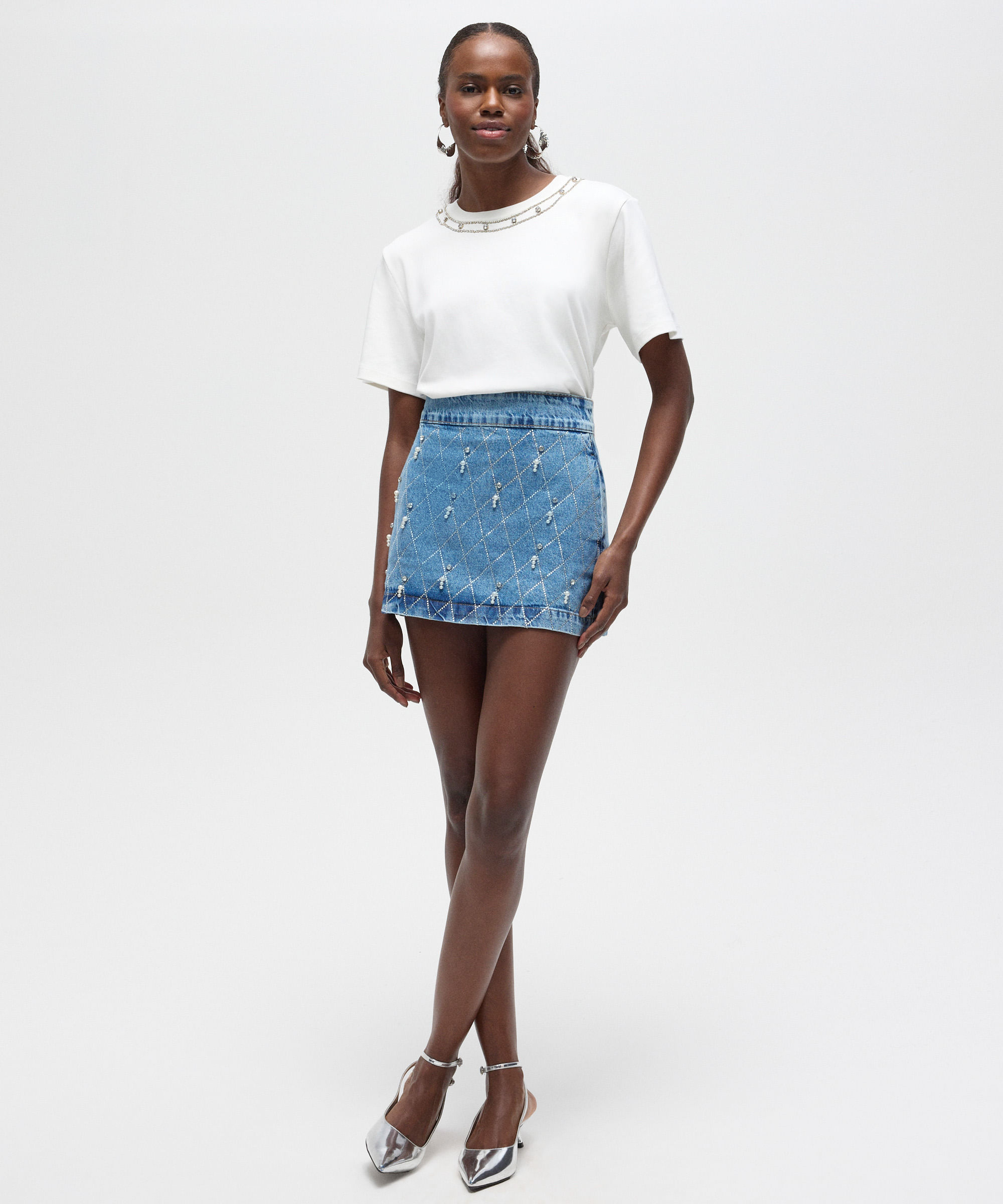 camiseta de algodão com strass patbo off white