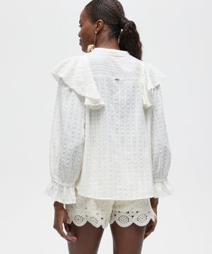 blusa com babados manga bufante patbo off white