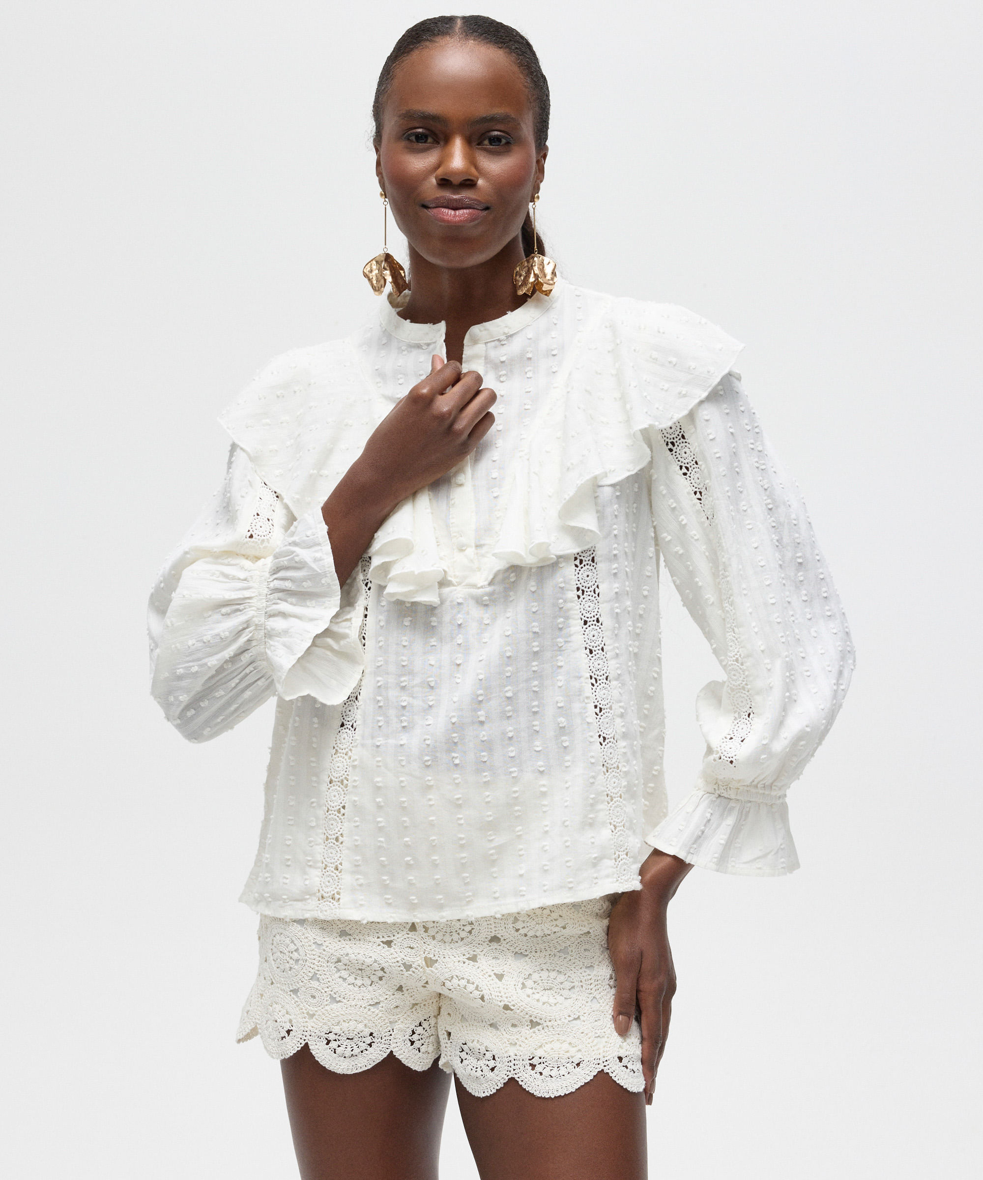 short de renda patbo off white