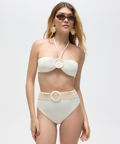 biquíni calcinha hot pant com cinto patbo off white