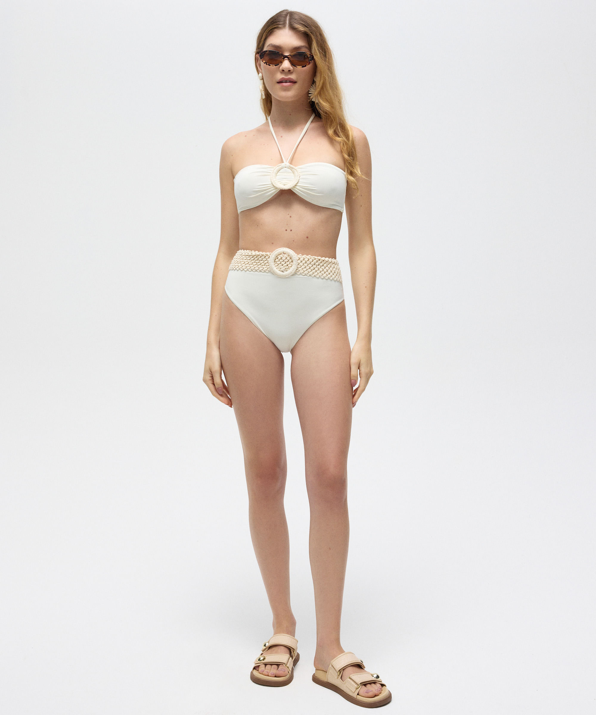 biquíni calcinha hot pant com cinto patbo off white