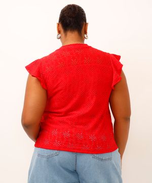 blusa de laise com babados plus size vermelho