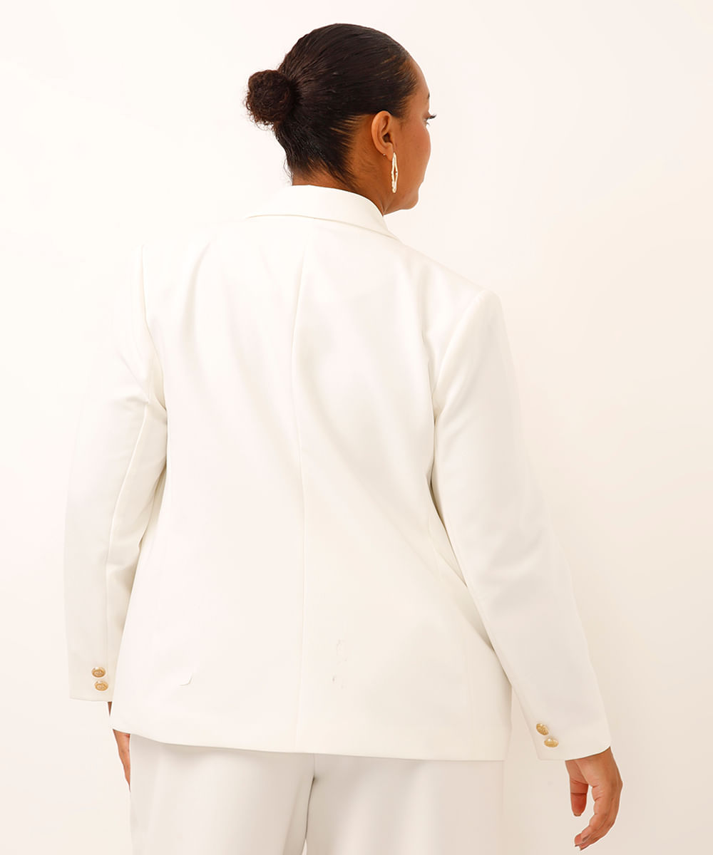 blazer de alfaiataria com ombreiras plus size off white