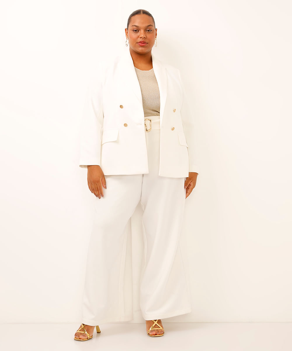 blazer de alfaiataria com ombreiras plus size off white
