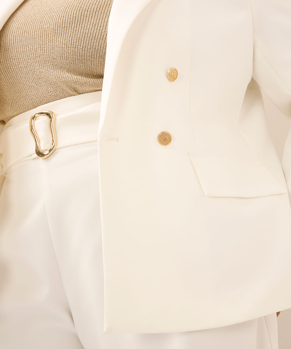 blazer de alfaiataria com ombreiras plus size off white