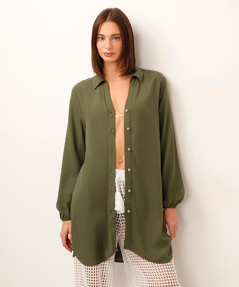 camisa saída de praia de viscose alongada verde