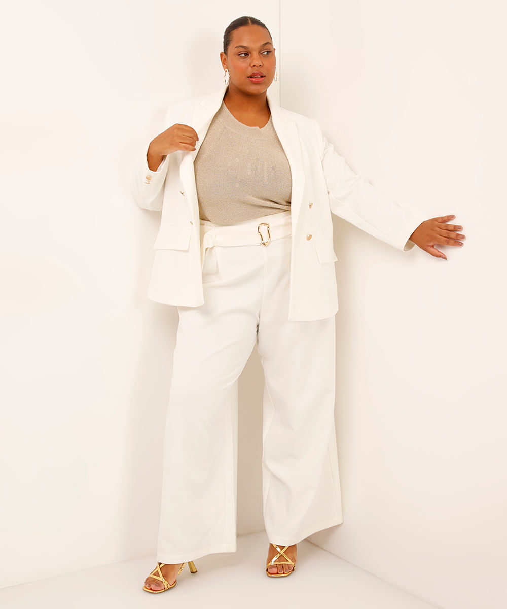 blusa halterneck de tricot com lurex plus size dourada