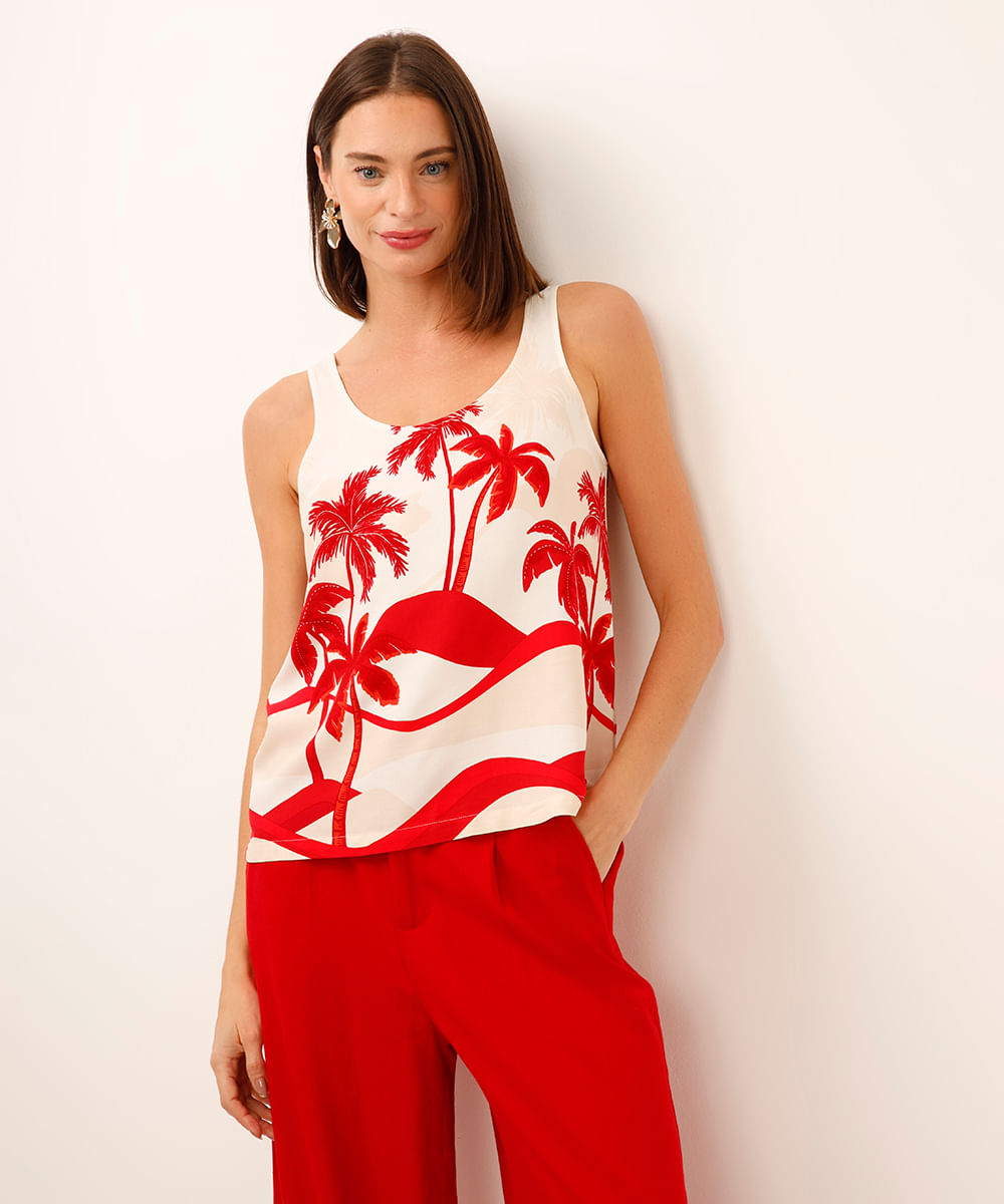 regata de viscose folhagens bege