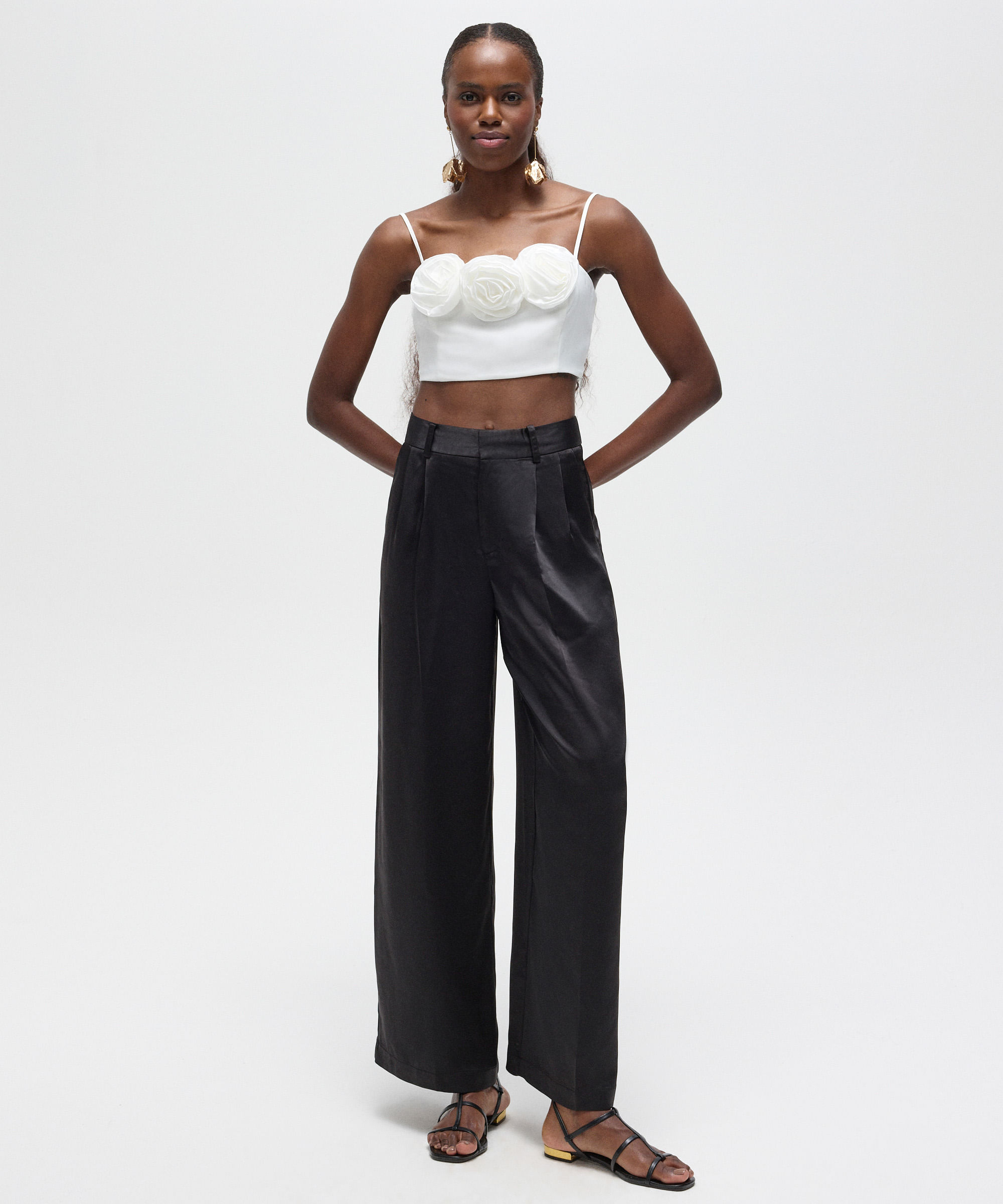 top alça fina floral patbo off white
