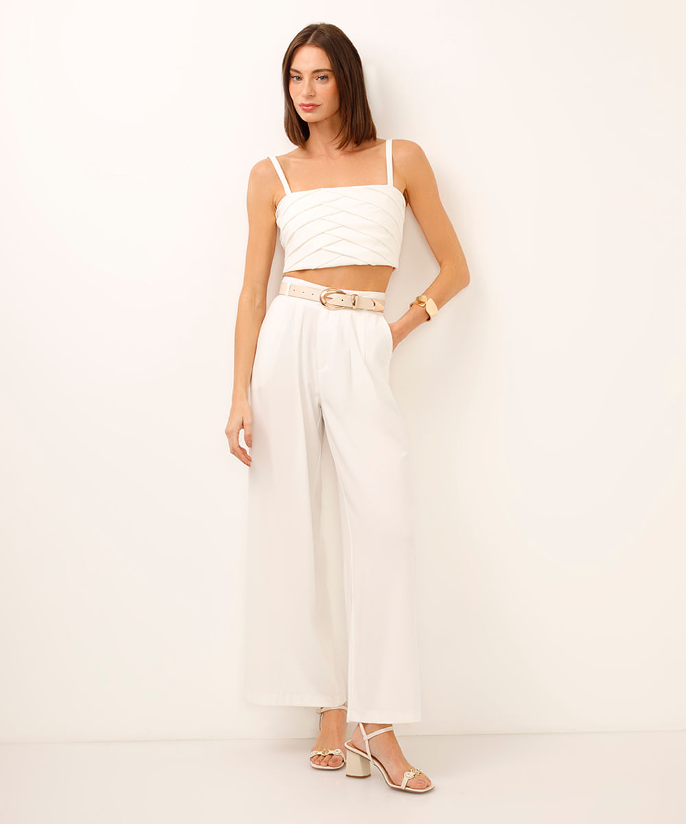 cropped drapeado alça fina off white