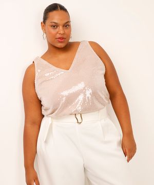 regata de paetê plus size rosa