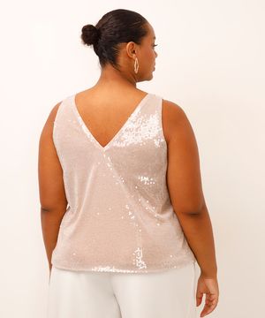 regata de paetê plus size rosa