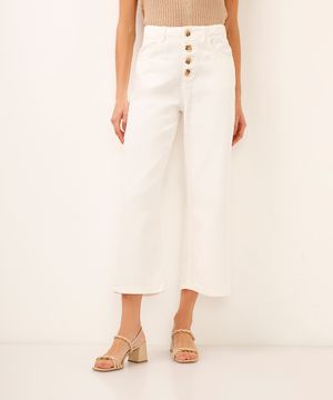 calça wide leg cropped de sarja off white