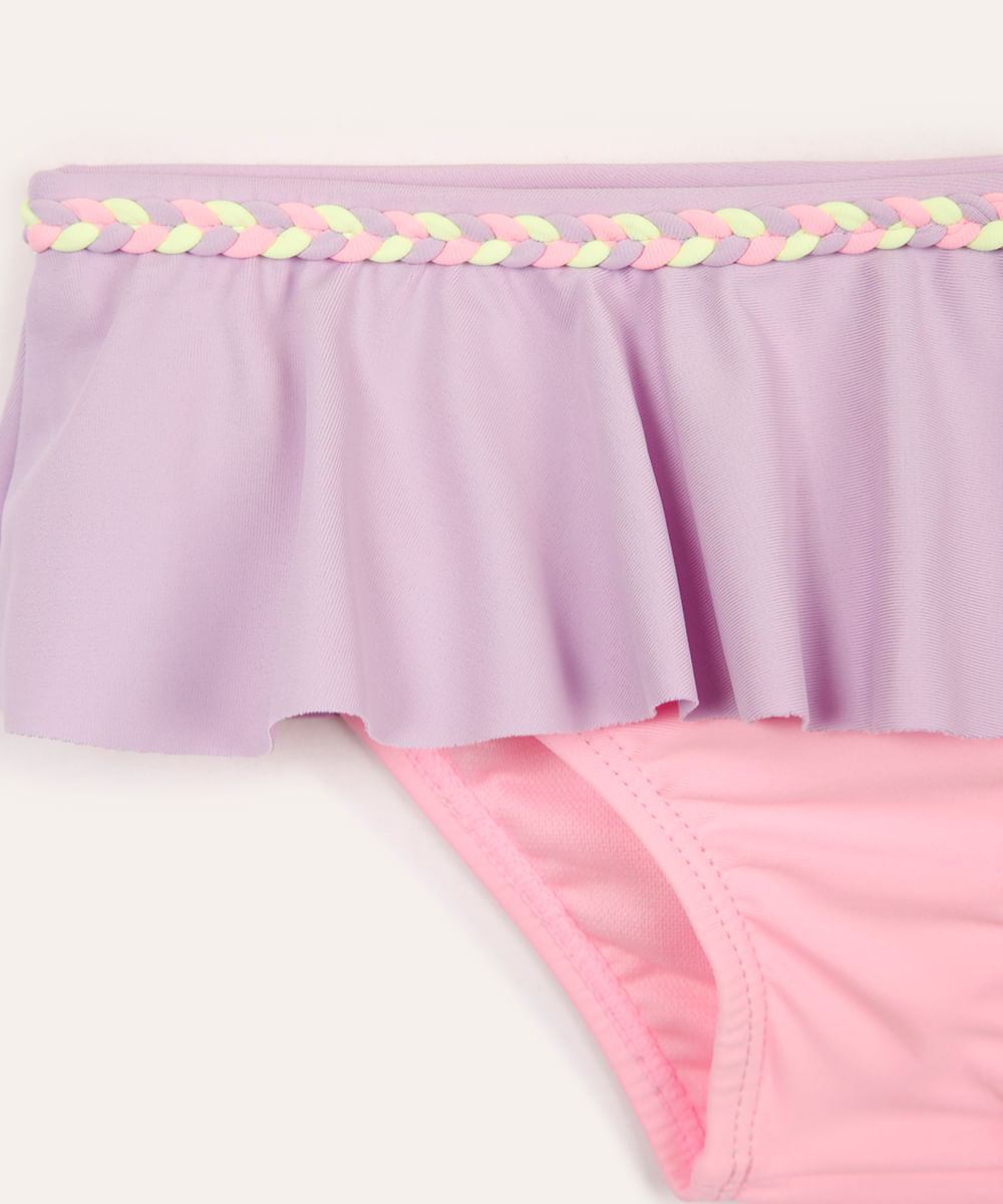 biquíni infantil trançado com babado proteção uv colorido