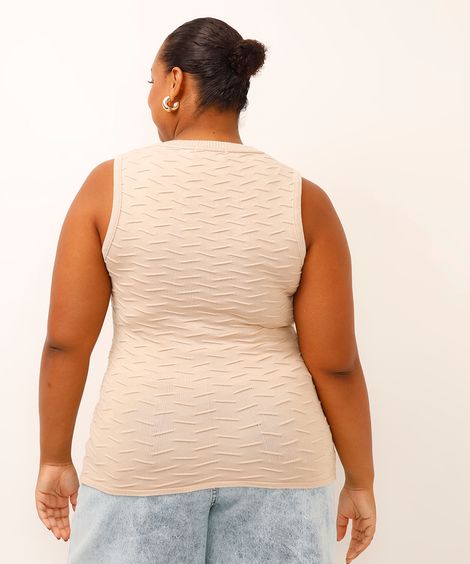 regata de tricot texturizada plus size bege